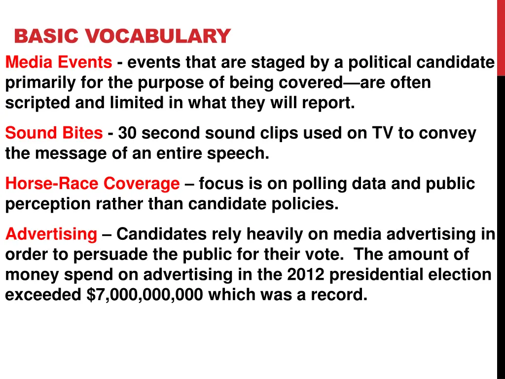 basic vocabulary media events events that