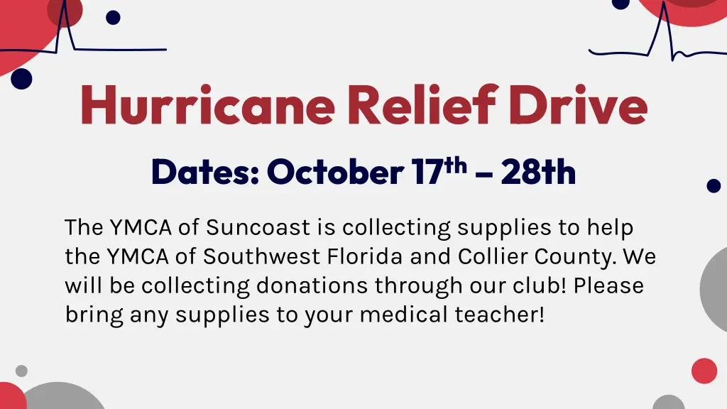 hurricane relief drive dates october 17 th 28th