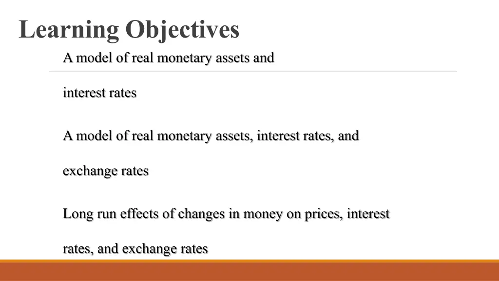 learning objectives a model of real monetary