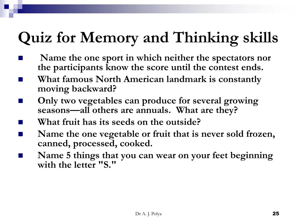 quiz for memory and thinking skills