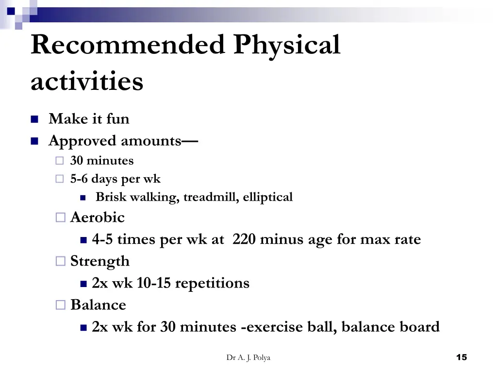 recommended physical activities
