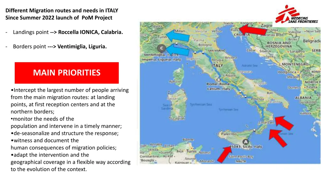 different migration routes and needs in italy