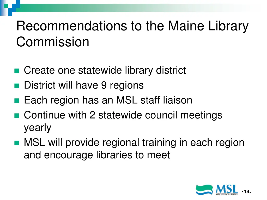 recommendations to the maine library commission