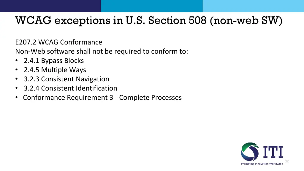 wcag exceptions in u s section 508 non web sw