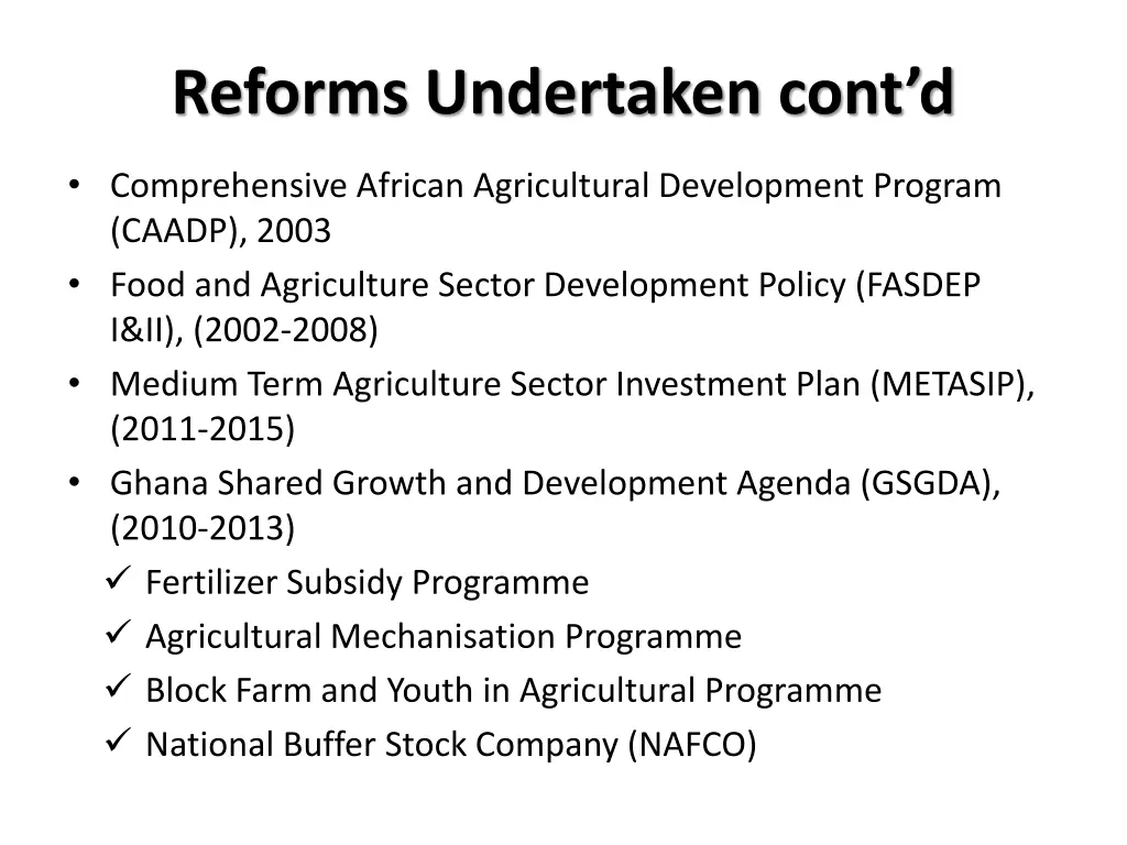 reforms undertaken cont d 1