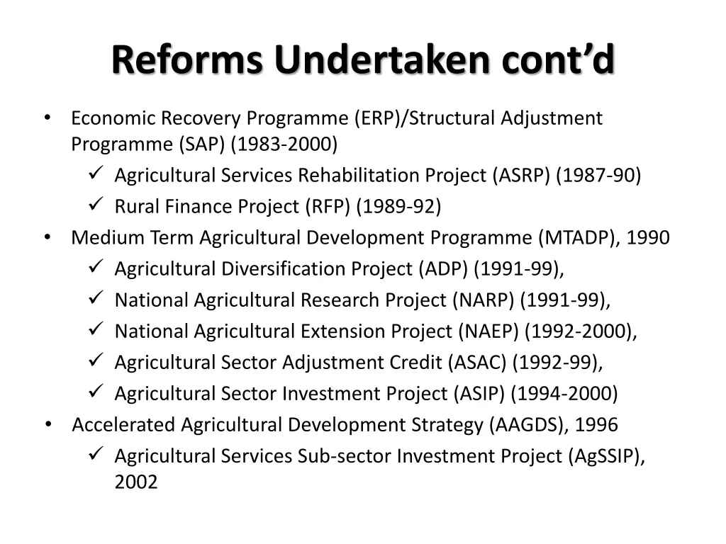 reforms undertaken cont d