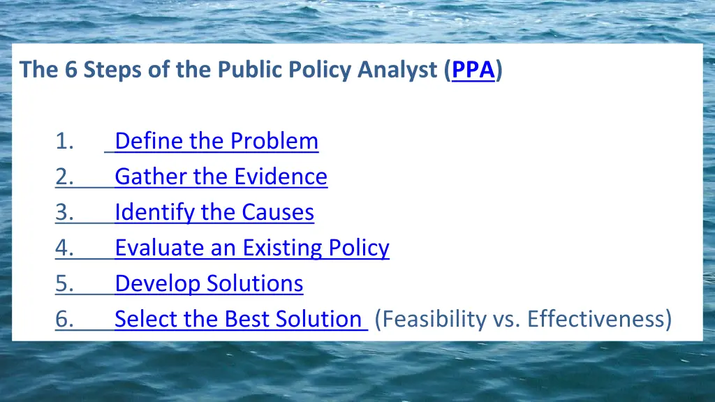 the 6 steps of the public policy analyst ppa