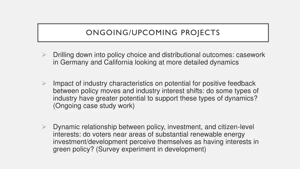 ongoing upcoming projects