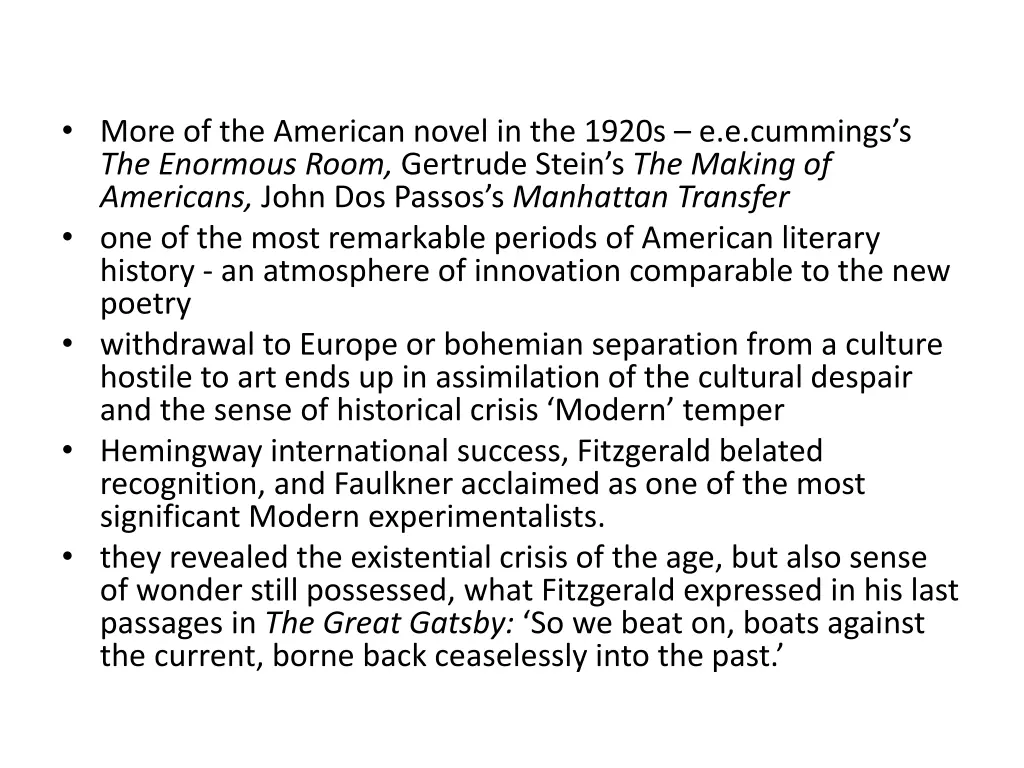 more of the american novel in the 1920s