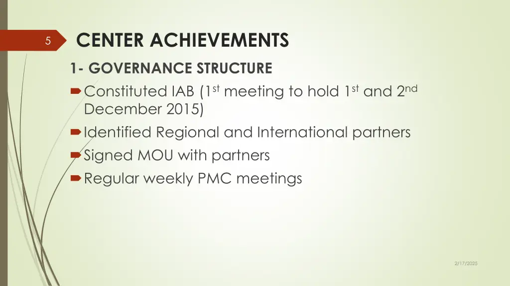 center achievements