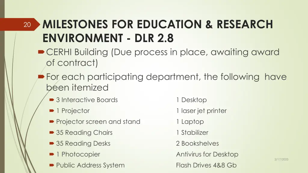 milestones for education research environment
