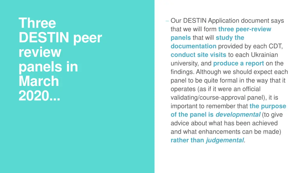 three destin peer review panels in march 2020