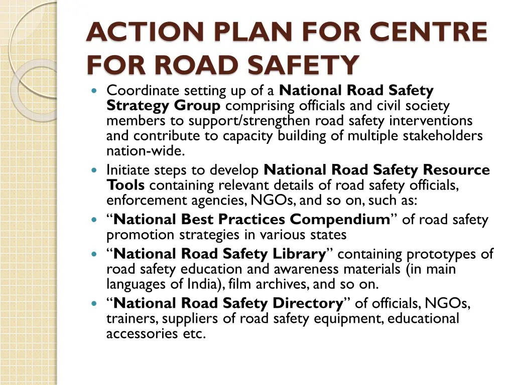 action plan for centre for road safety coordinate