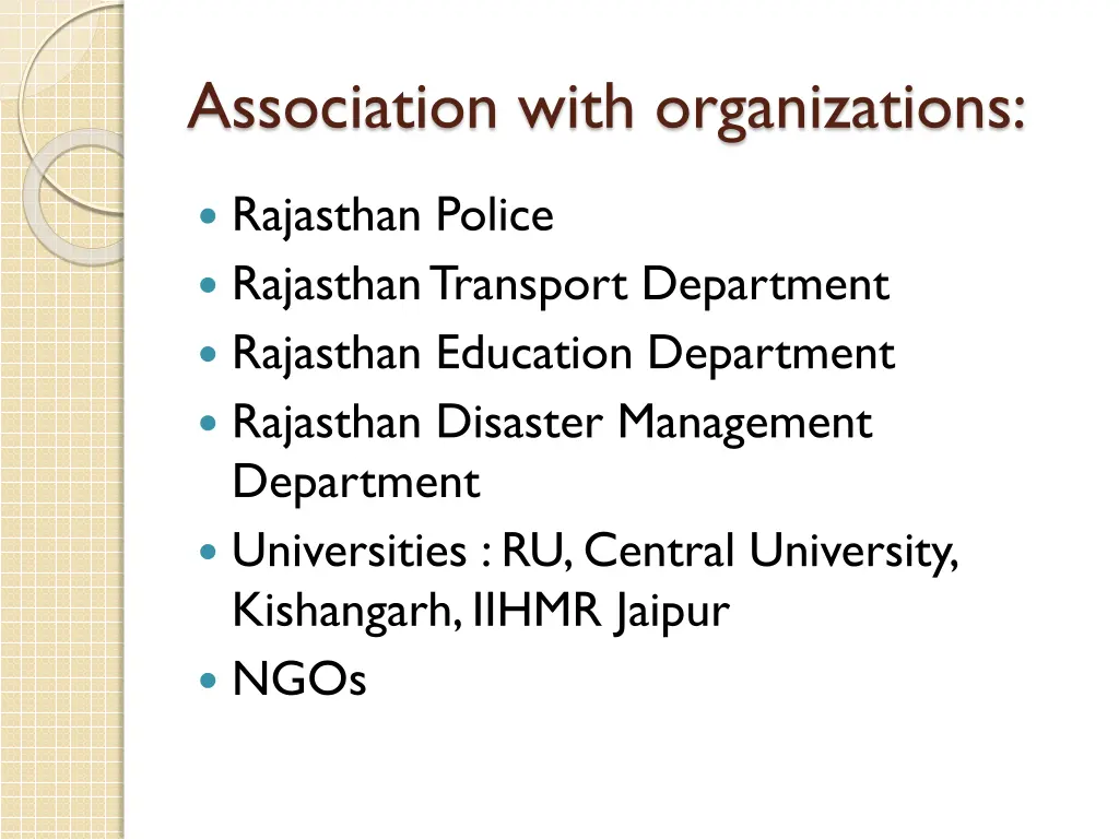 association with organizations