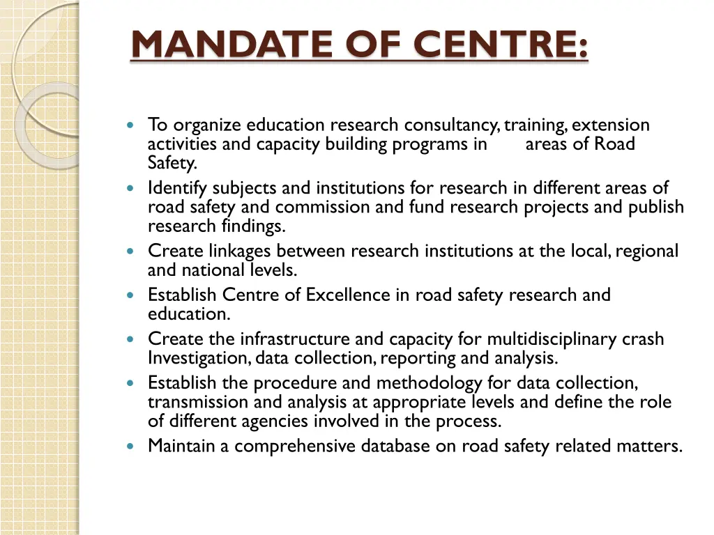 mandate of centre