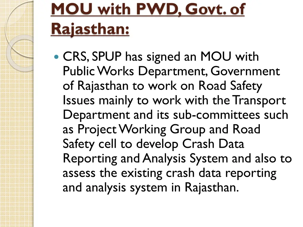 mou with pwd govt of rajasthan