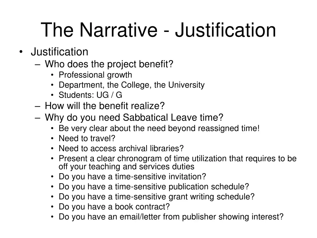 the narrative justification justification