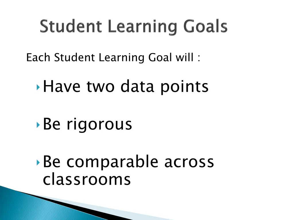 each student learning goal will have two data