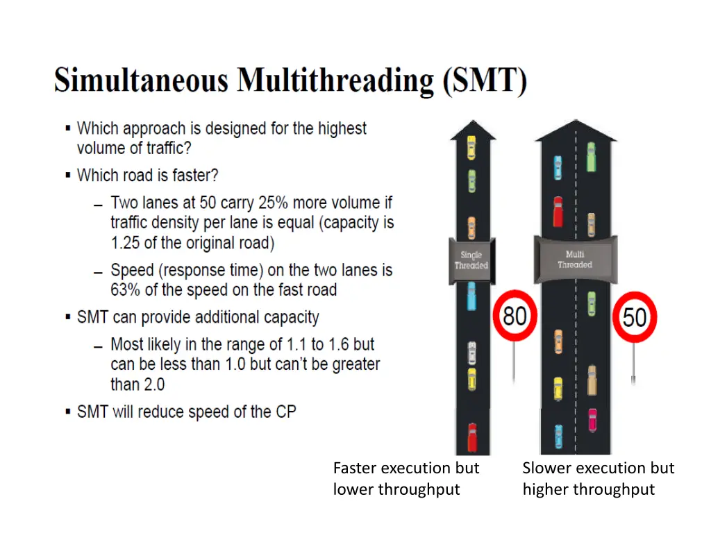 faster execution but lower throughput