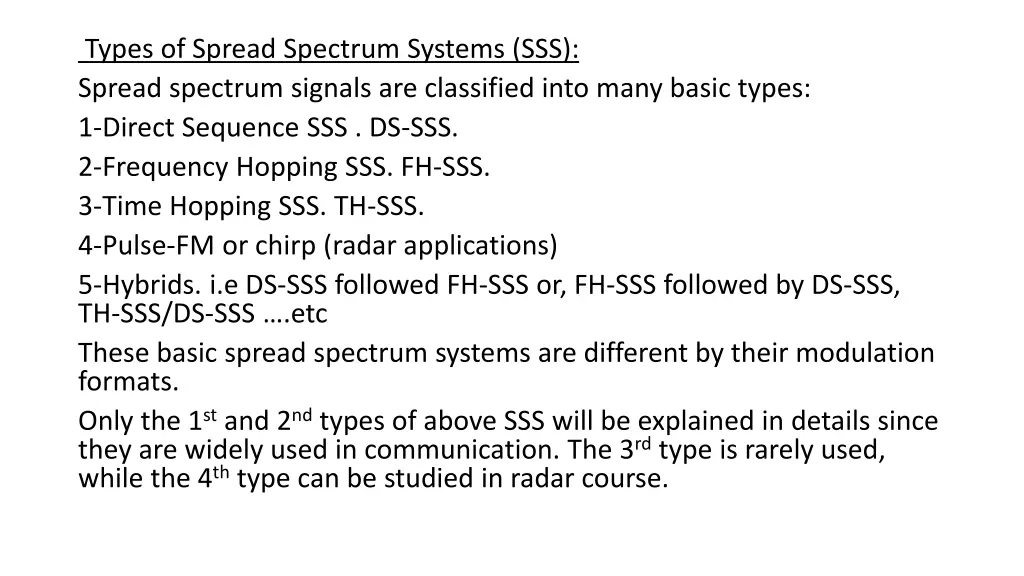 types of spread spectrum systems sss spread