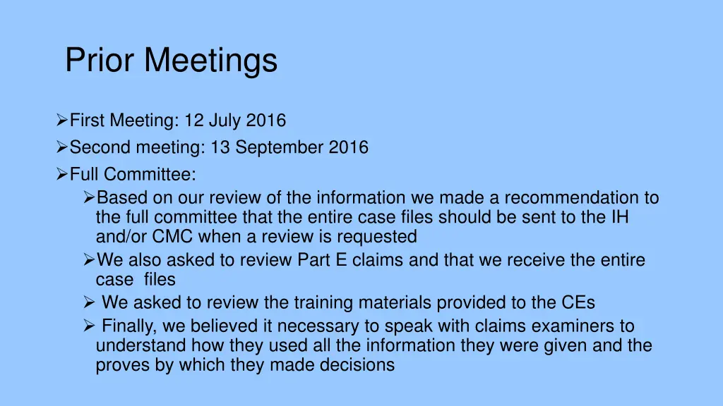 prior meetings