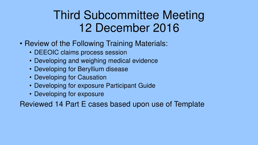 third subcommittee meeting 12 december 2016