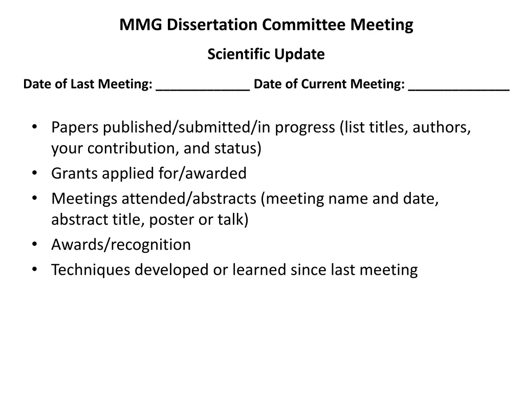 mmg dissertation committee meeting 1