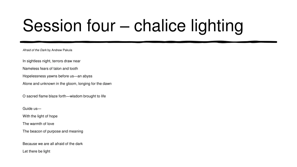 session four chalice lighting