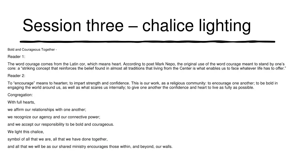 session three chalice lighting