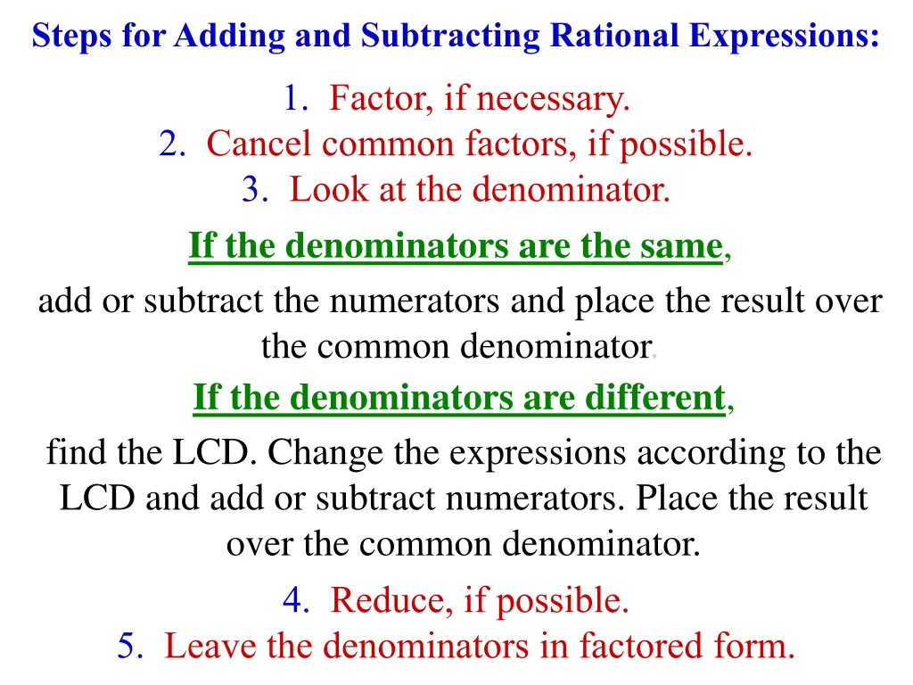 steps for adding and subtracting rational