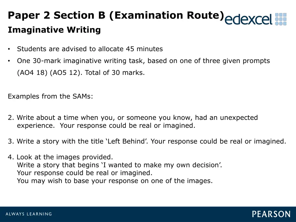 paper 2 section b examination route imaginative