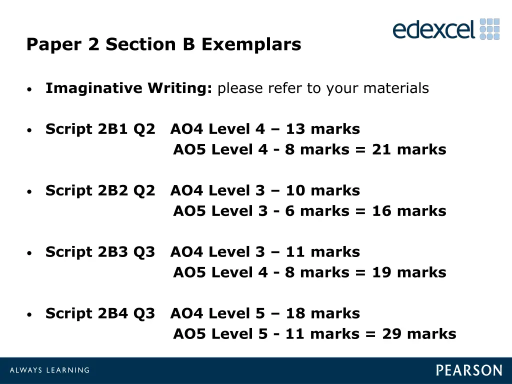 paper 2 section b exemplars