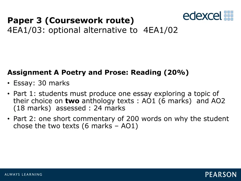 paper 3 coursework route 4ea1 03 optional