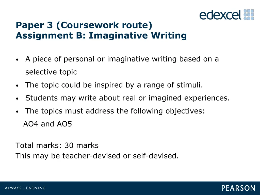 paper 3 coursework route assignment b imaginative