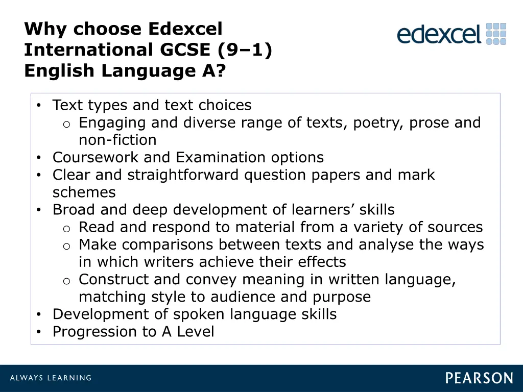 why choose edexcel international gcse 9 1 english