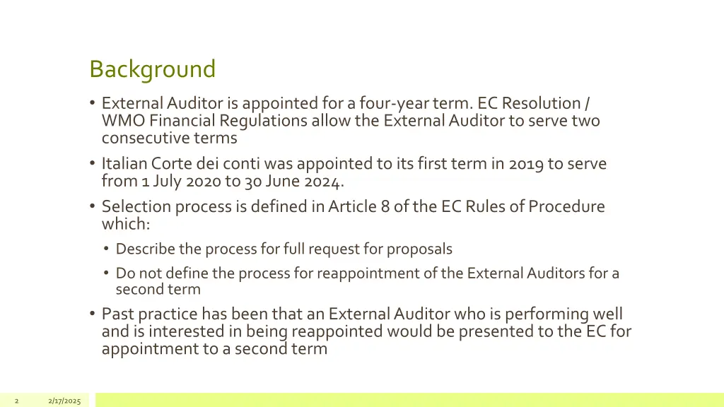 background external auditor is appointed