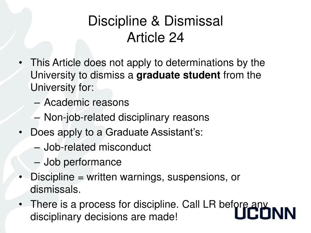 discipline dismissal article 24