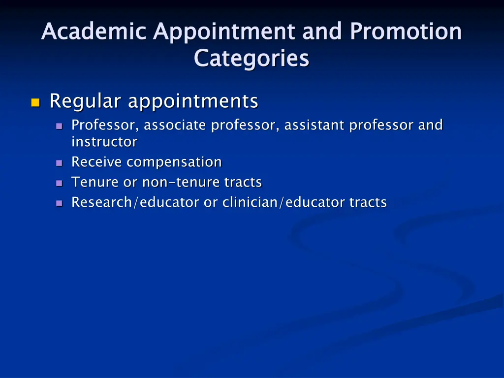 academic appointment and promotion categories