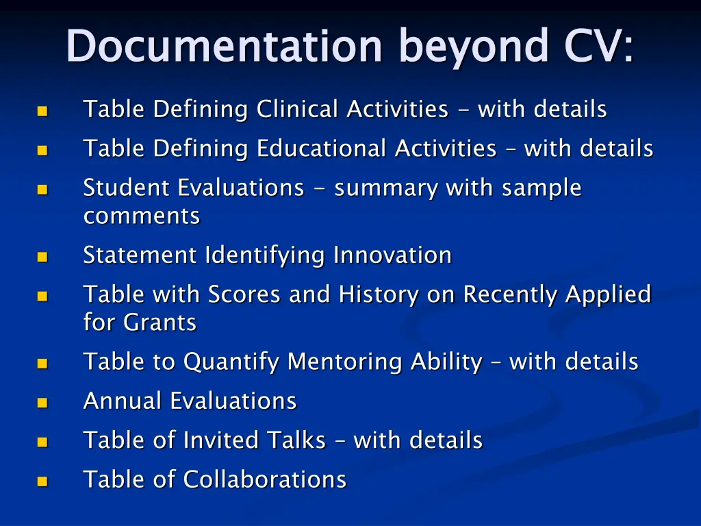 documentation beyond cv