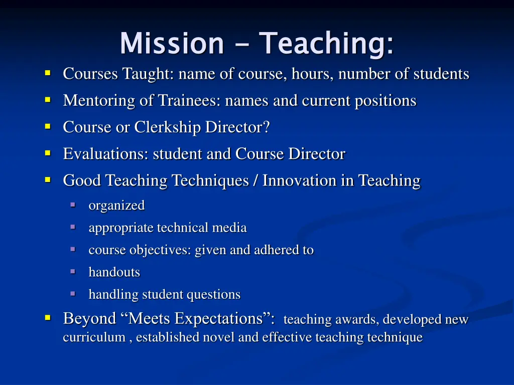 mission teaching courses taught name of course