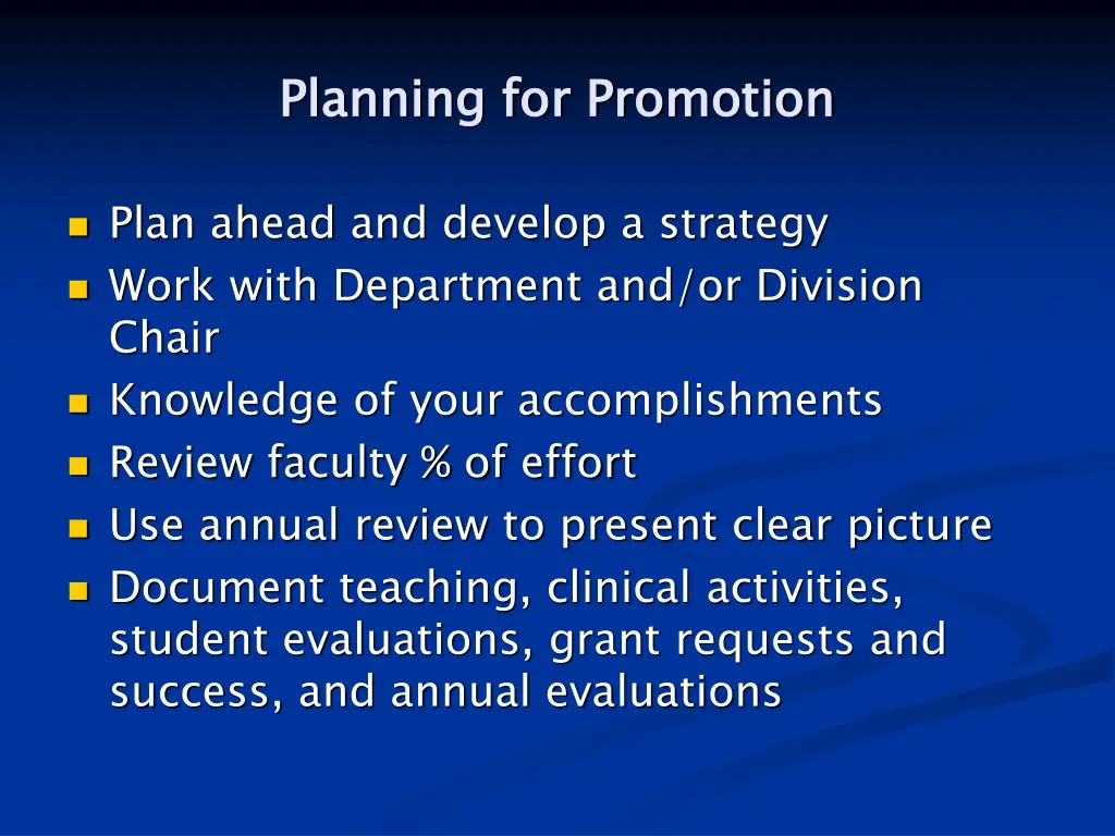 planning for promotion