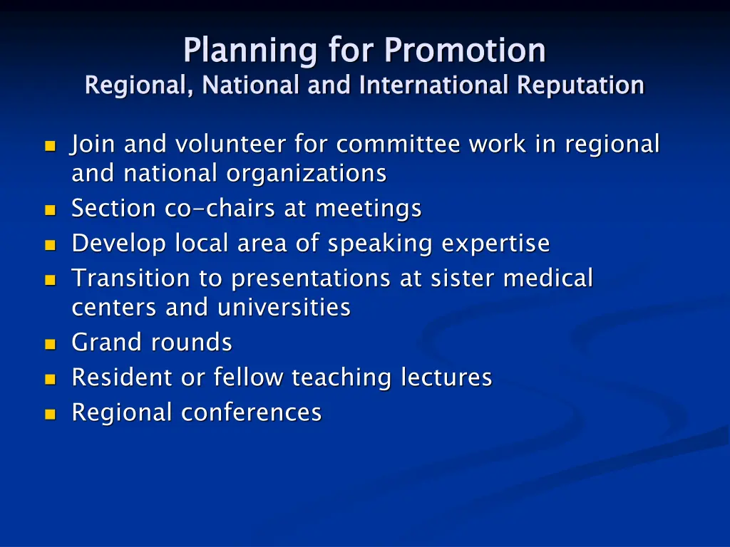 planning for promotion regional national