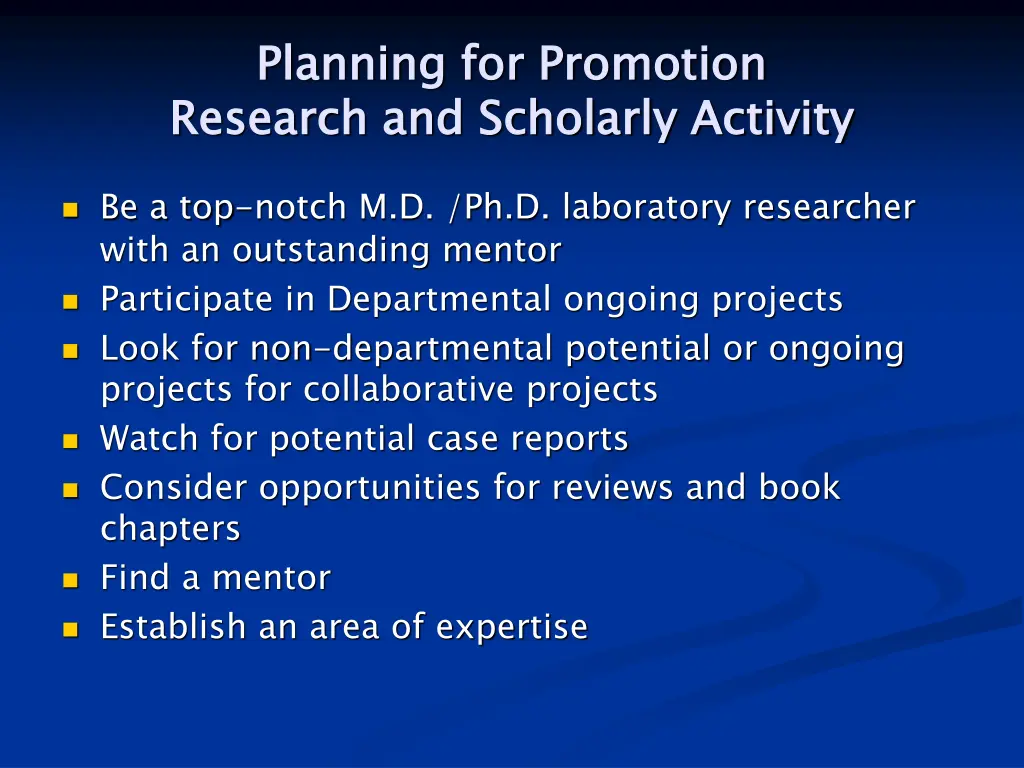 planning for promotion research and scholarly
