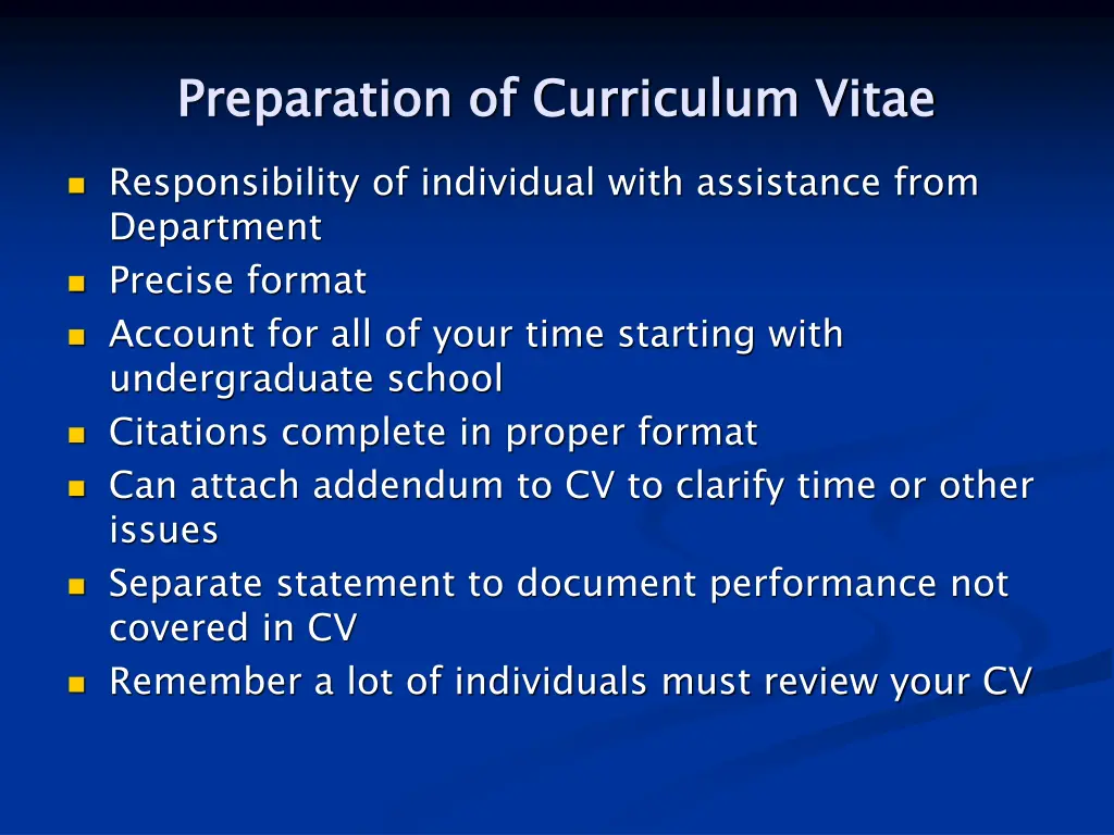 preparation of curriculum vitae