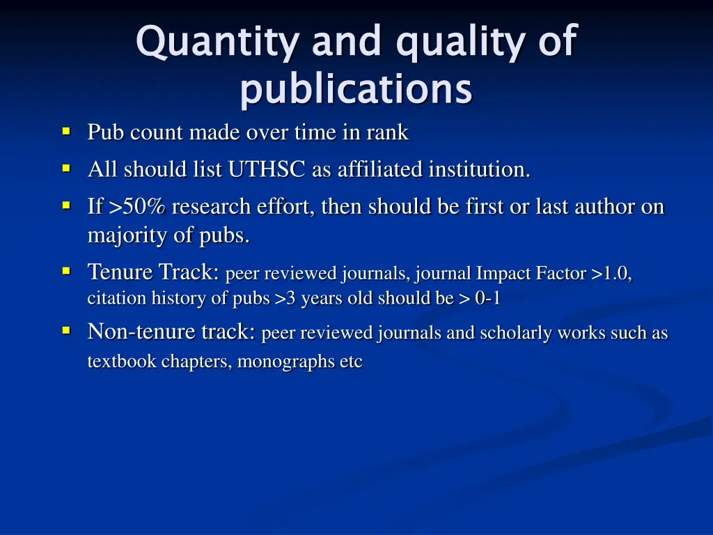 quantity and quality of publications pub count