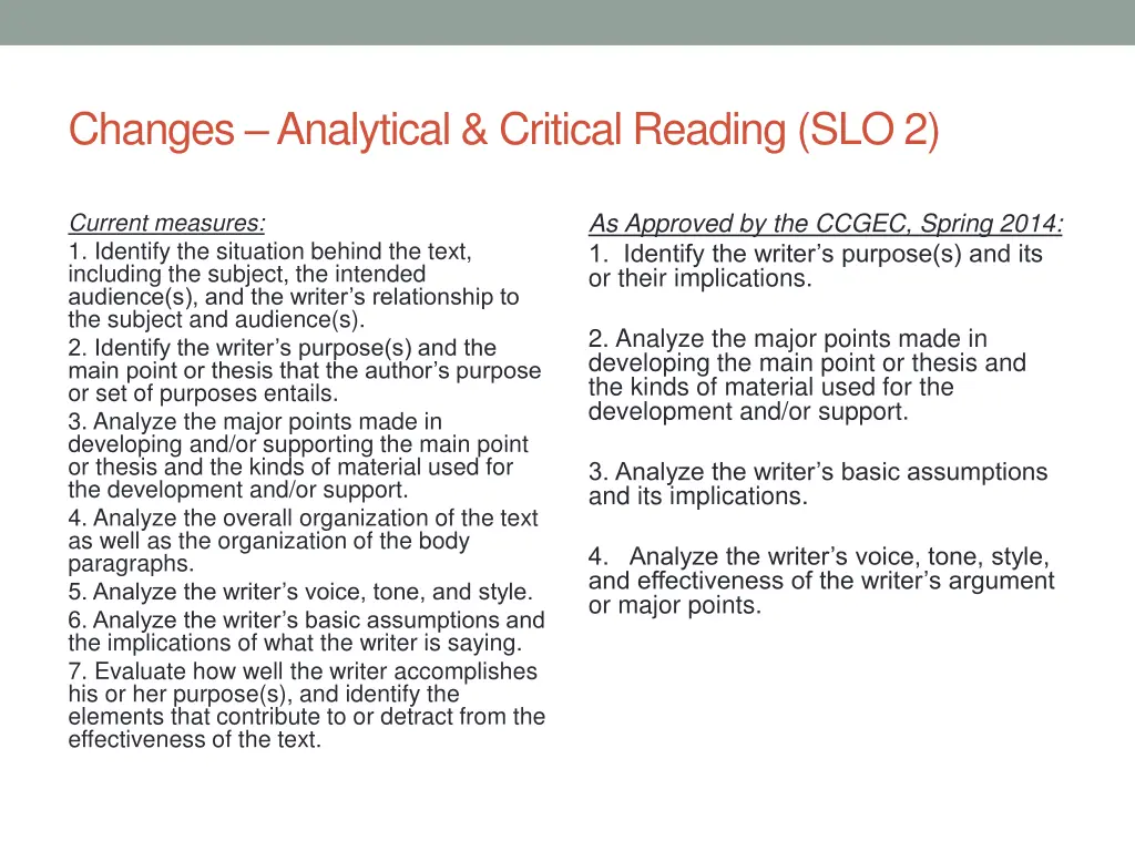 changes analytical critical reading slo 2