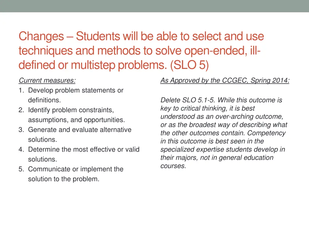 changes students will be able to select