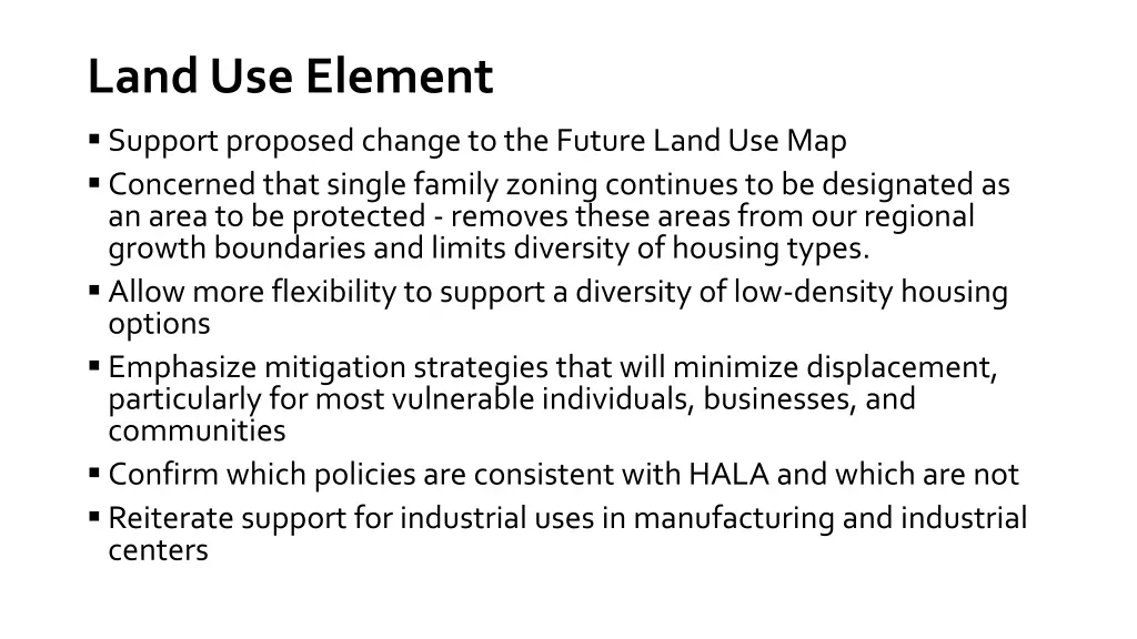 land use element support proposed change