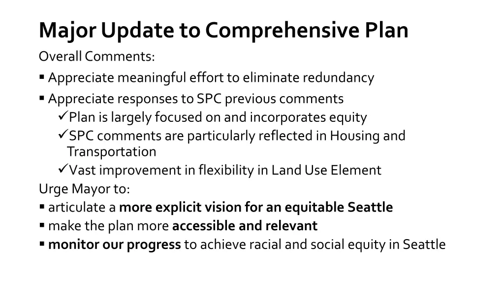 major update to comprehensive plan overall
