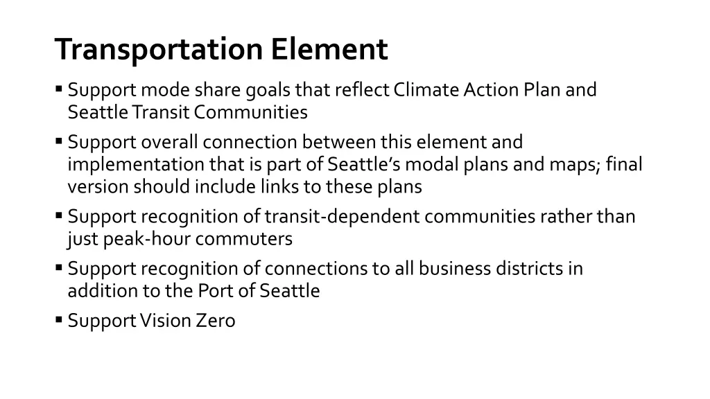 transportation element support mode share goals